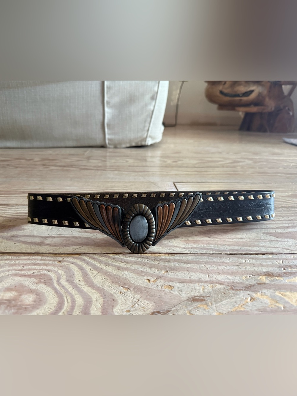 Saks Fifth Avenue Leather Studded Belt with Wing Buckle size xs